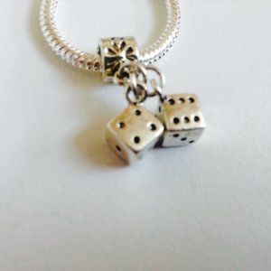 DICE  Sterling Silver Plated Dangling Charm For European Style Charm Bracelets